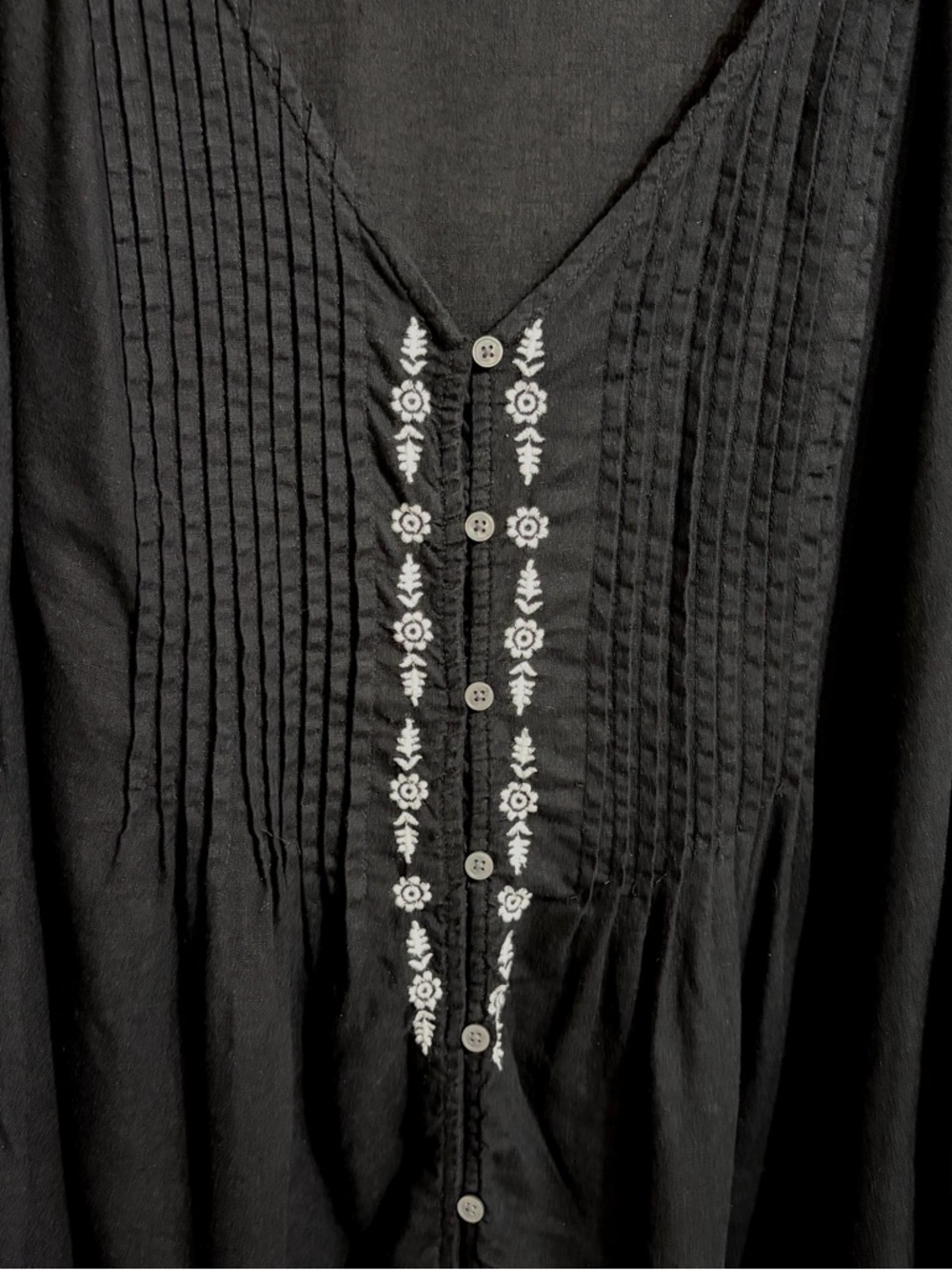Style & Co Boho Embroidered Flare Sleeve Top Womens 3X Black Linen Blend Hippie - Picture 3 of 9